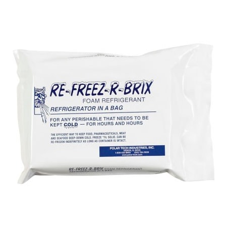 The Packaging Wholesalers Re-Freez-R-Brix Cold Bricks, 28 Oz., 7"L x 5"W x 1-1/2"H, White/Blue, 12/Pack RB28